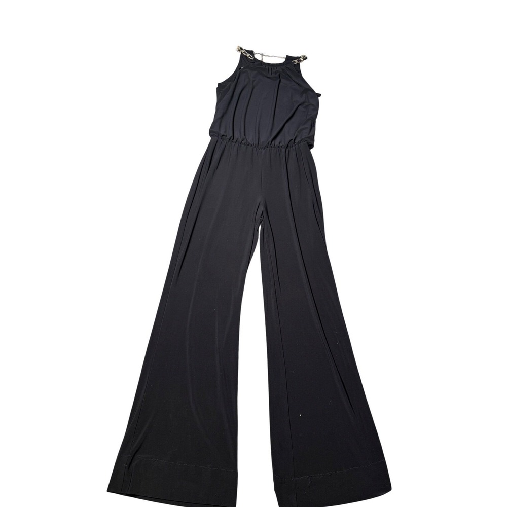Laundry by Shelli Segal Black Halter Chain Neck Wide Leg‎ Jumpsuit Womens 4